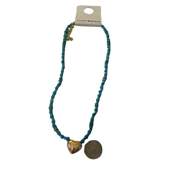 Gorgeous Rough Cut Turquoise Beaded Goldtone Heart Choker. - Picture 6 of 6